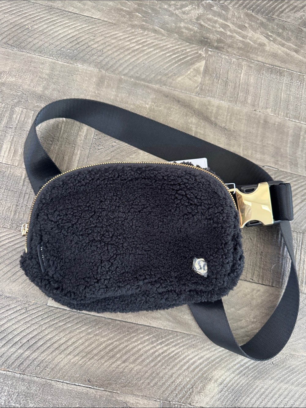 lululemon athletica Black Sherpa Everywhere Belt Bag with Gold Hardware
